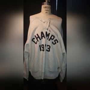 NWOT Roots Chunky black Chenille 'logo'' Sweatshirt Lettering heather grey on XL